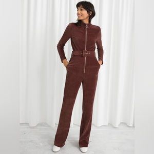 & OTHER STORIES Burgundy/Bordeaux Belted Corduroy Jumpsuit NWT SMALL